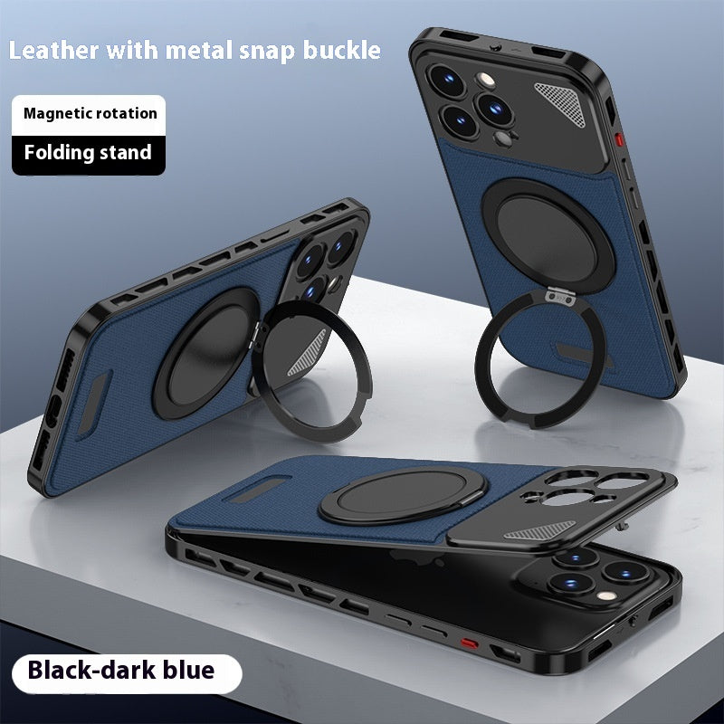 Aluminum Alloy Leather Spring Fastener Phone Case Rotating Bracket