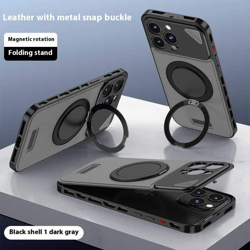 Aluminum Alloy Leather Spring Fastener Phone Case Rotating Bracket