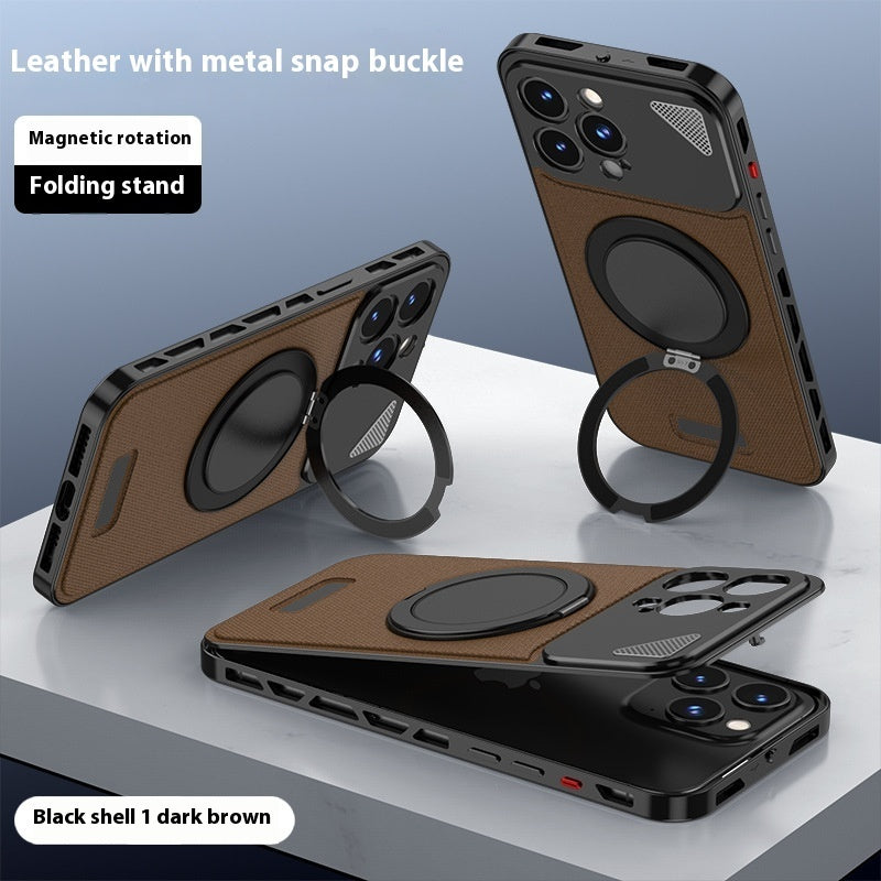 Aluminum Alloy Leather Spring Fastener Phone Case Rotating Bracket