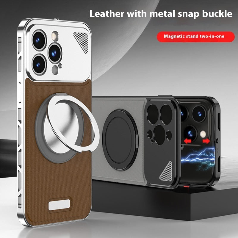 Aluminum Alloy Leather Spring Fastener Phone Case Rotating Bracket